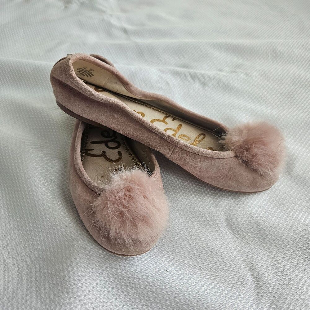 Sam Edelman Farina Suede Pom Pom Ballet Flats Pink Mauve womens 8